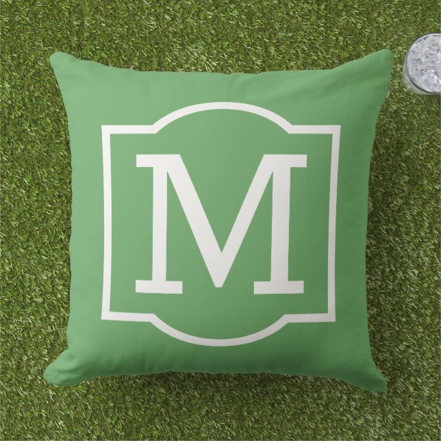 Classic Green White Bracket Monogram Cushion (Grass)