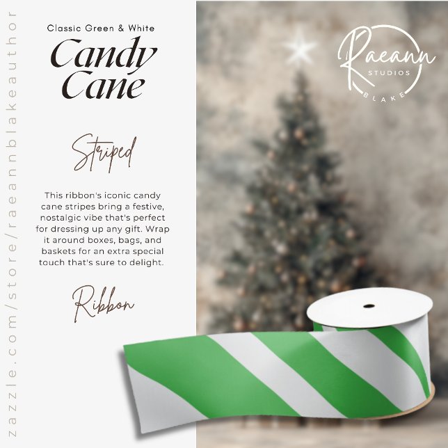 Classic Green & White Candy Cane Striped Ribbon Satin Ribbon (Creator Uploaded)