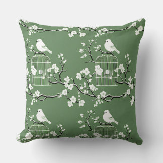 Classic Green & White Chinoiserie Birdcage Cushion