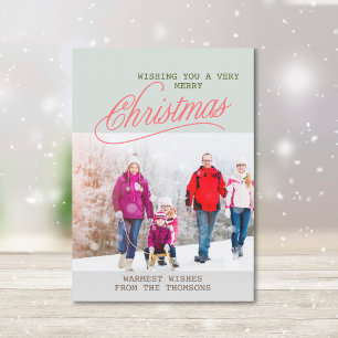 Classic Green White Festive Snow Merry Christmas Holiday Card