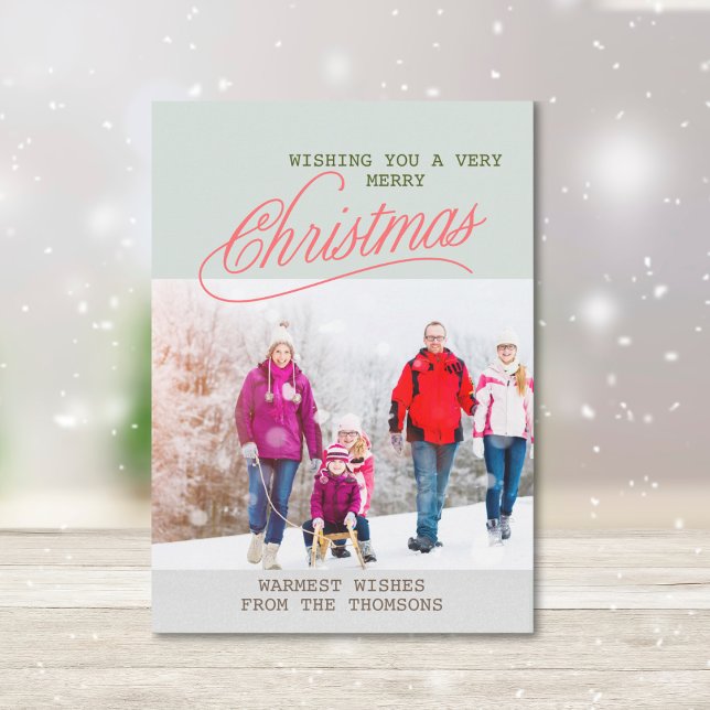 Classic Green White Festive Snow Merry Christmas  Holiday Card (Creator Uploaded)