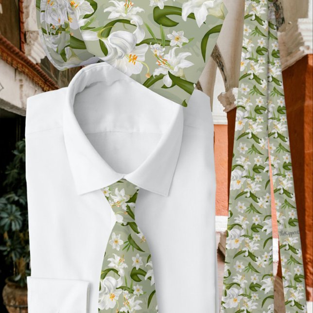 Classic Green White Flower Pattern Tie (Creator Uploaded)