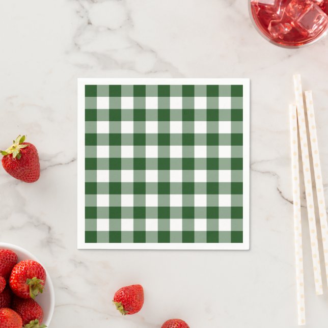 Classic Green White Gingham Check Pattern Napkin (Insitu)