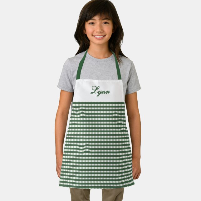 Classic Green & White Gingham | Personalized Name Apron (Insitu)