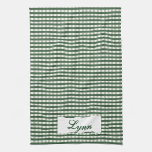 Classic Green & White Gingham   Personalized Name Tea Towel