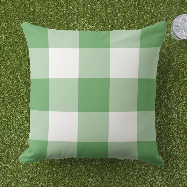 Classic Green White Large Gingham Check Cushion (Grass)