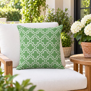 Classic Green White Quatrefoil Trellis Cushion