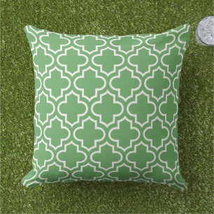 Classic Green White Quatrefoil Trellis Cushion