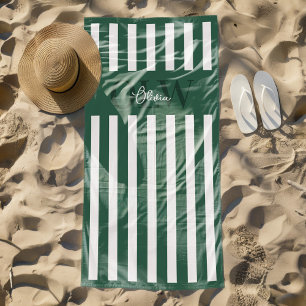 Classic Green & White Stripe Personalised Custom Beach Towel