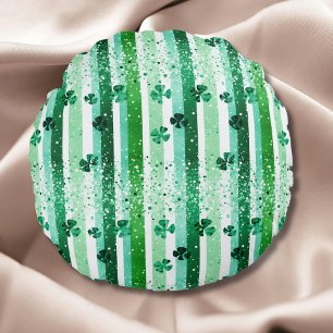 Classic Green White Vertical Stripes Shamrocks Round Cushion