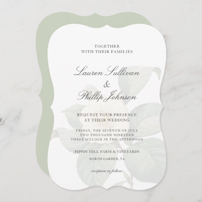  Classic Green & White Vintage Flower Wedding Invitation (Front/Back)