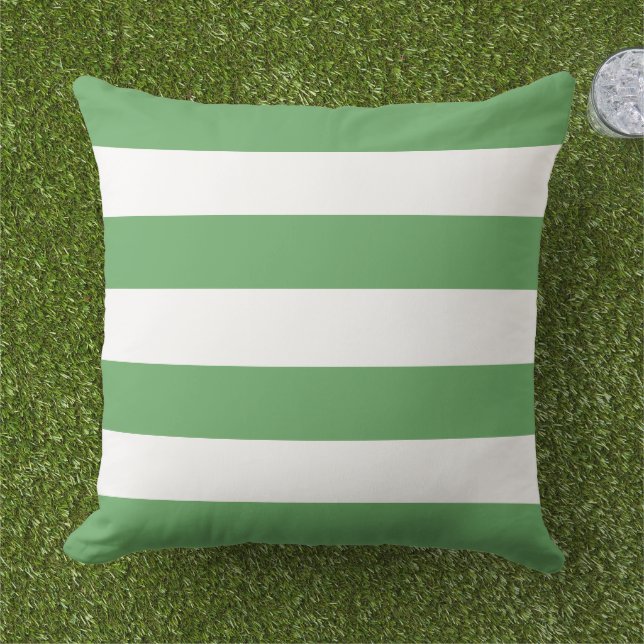 Classic Green White Wide Horizontal Stripe Cushion (Grass)