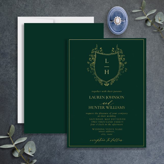 Classic Green Wildflower Monogram Crest Wedding (Creator Uploaded)