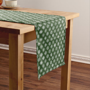 Classic Green with White Snowflakes  Long Table Runner