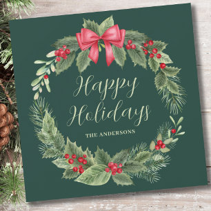 Classic Green Wreath Christmas Holiday Card