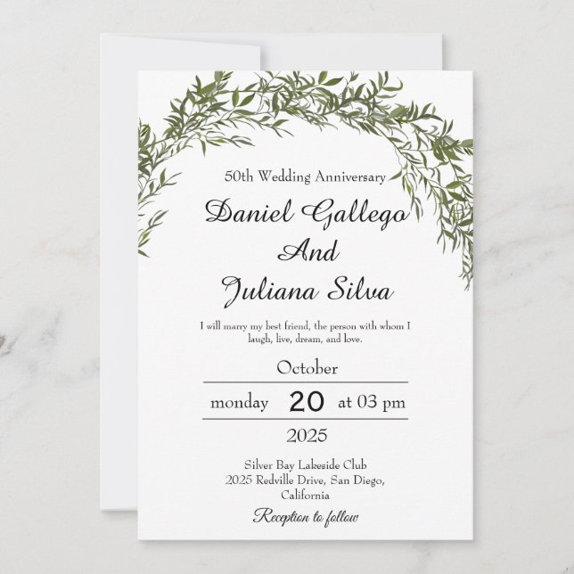 Classic Greenery Wedding Anniversary Invitations (Front)