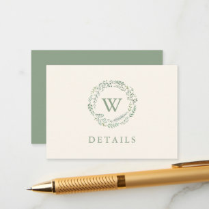 Classic Greenery Wreath Watercolor Wedding Details Enclosure Card