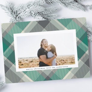 Classic Greens Christmas Plaid Photo Frame Holiday Card