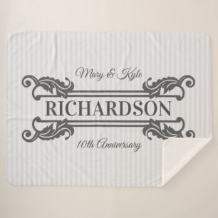 Classic Grey Acanthus Leaf Monogram Elegant Stripe Sherpa Blanket