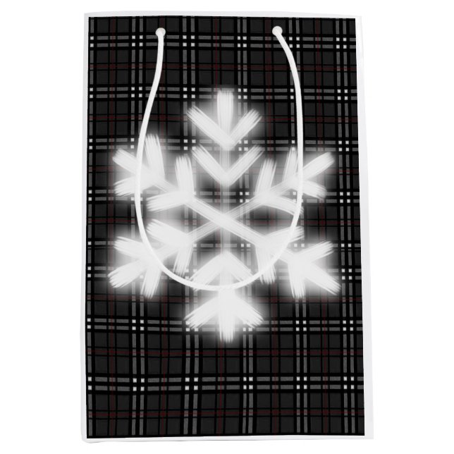 Classic grey and black plaid pattern snowflake  medium gift bag (Front)