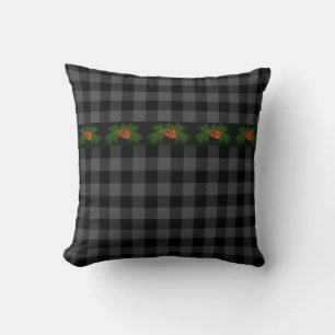 Classic grey and black plaid pine cone cushion