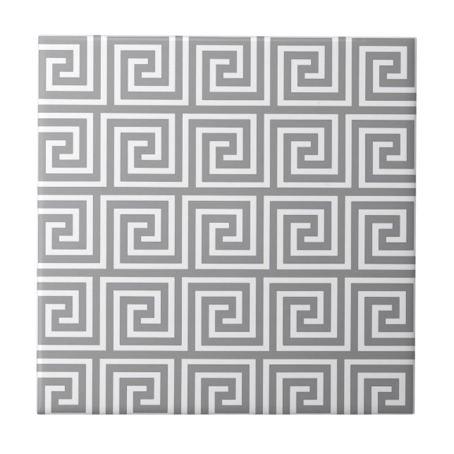 Classic Grey and White Greek Key Pattern Ceramic Tile (Front)