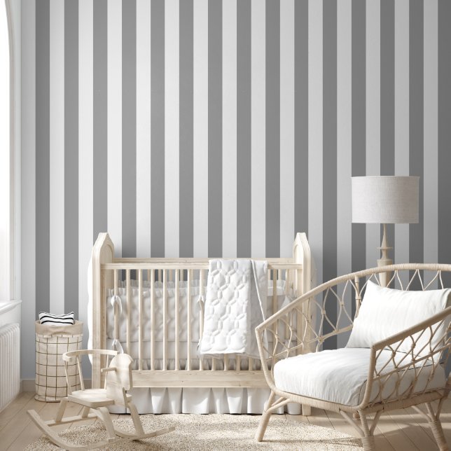 Classic grey and white vintage stripes wallpaper (Kids)