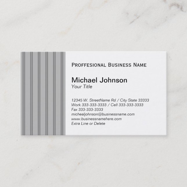 Classic Grey Black Pinstripe Custom Professional Business Card (Front)
