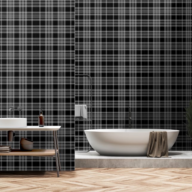 Classic Grey Black Plaid  Wallpaper (Bathroom)