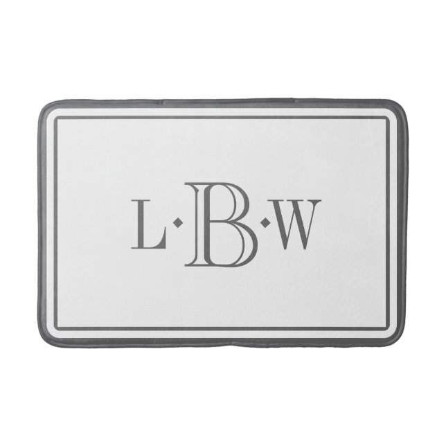 Classic Grey Border Monogrammed Bath Mat (Front)