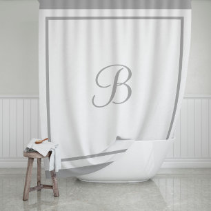 Classic Grey Border Script Monogram Letter Shower Curtain