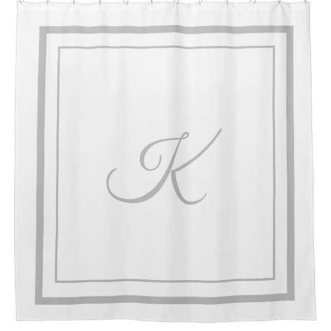 Classic grey Border Script Monogram Shower Curtain (Front)