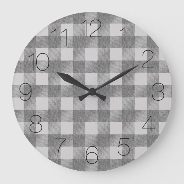 Classic Grey Buffalo Plaid Large Clock (Front)
