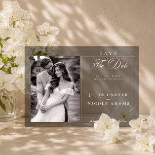 Classic Grey Calligraphy Photo Save The Date Acrylic Invitations