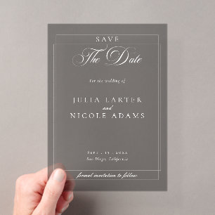 Classic Grey Calligraphy Wedding Save The Date Acrylic Invitations