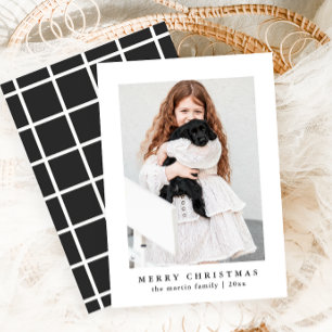 Classic Grey Check Pattern Merry Christmas Photo Holiday Card