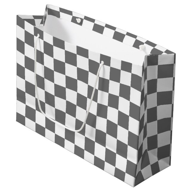 Classic grey chequerboard large gift bag (Front Angled)