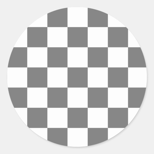 Classic grey chequerboard round sticker (Front)