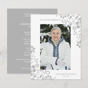 Classic Grey Floral Funeral Service Dear One Photo Card