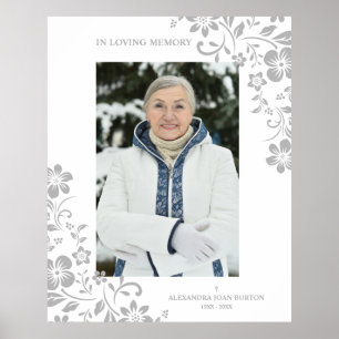Classic Grey Floral Funeral Service Dear One Photo Poster