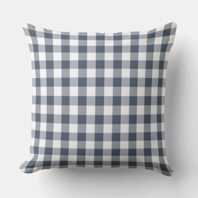Classic Grey Gingham Pattern Throw Pillow (Front)