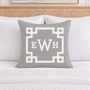 Classic Grey Greek Key Monogram Initial Cushion