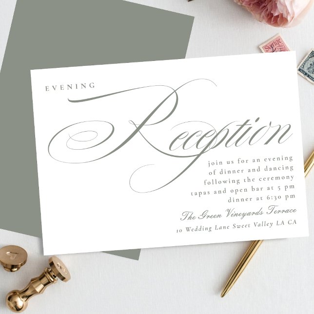 Classic Grey Green Calligraphy Wedding Reception Invitation (Creator Uploaded)