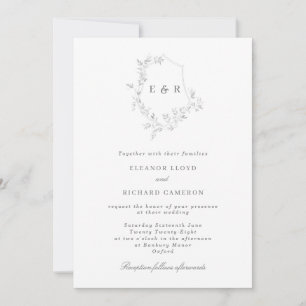 Classic Grey Leaf Crest Monogram Wedding Invitation