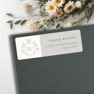 Classic Grey Monogram Floral Crown Crest Address Return Address Label