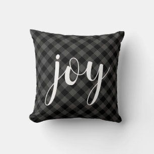Classic grey Plaid elegant joy script Cushion