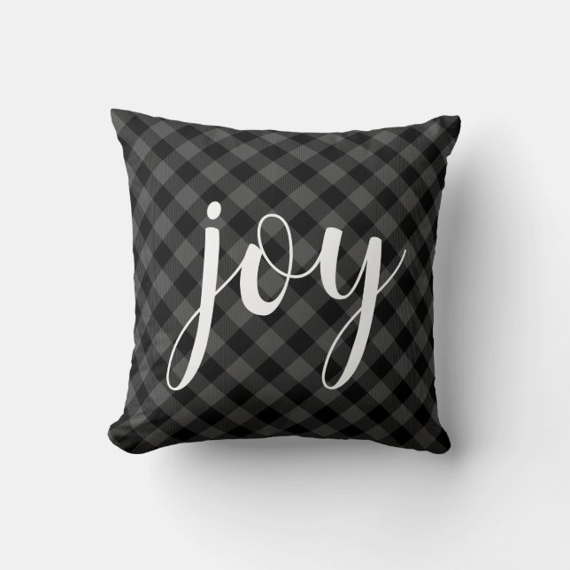 Classic grey Plaid elegant joy script Cushion (Front)
