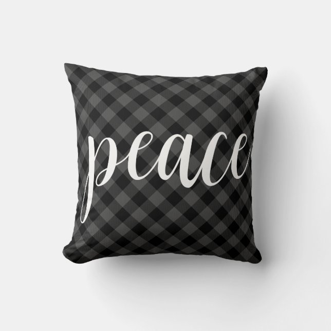 Classic grey Plaid elegant peace script Cushion (Front)