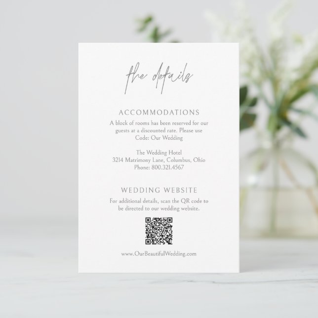 Classic Grey QR Code Elegant Wedding Enclosure Card (Standing Front)