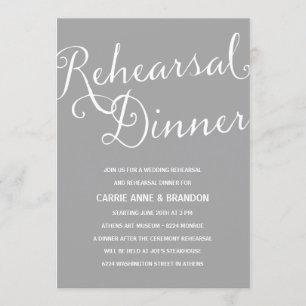 Classic Grey   Rustic Calligraphy Rehearsal Dinner Invitation